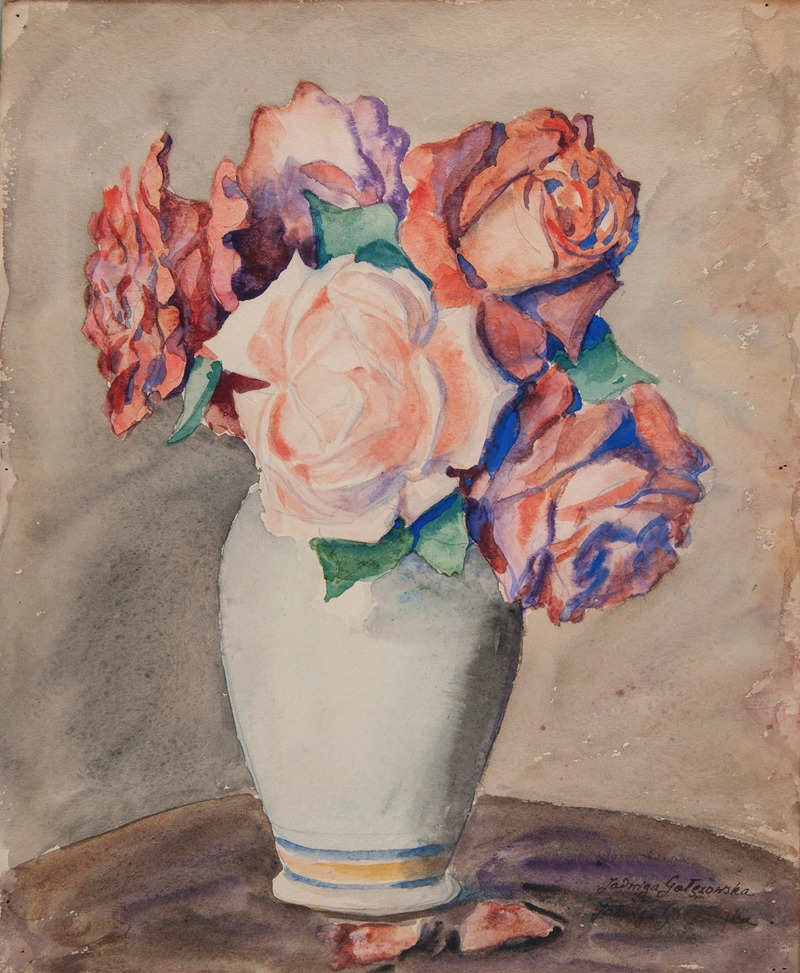 Jadwiga Gałęzowska - Roses in a white vase