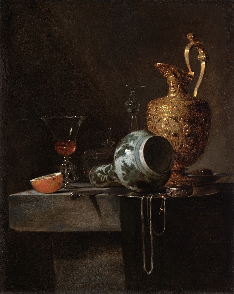 Willem Kalf - Still Life with a Porcelain Vase, Silver-gilt Ewer, and Glasses