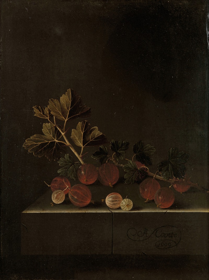 Adriaen Coorte - A Sprig of Gooseberries on a Stone Plinth