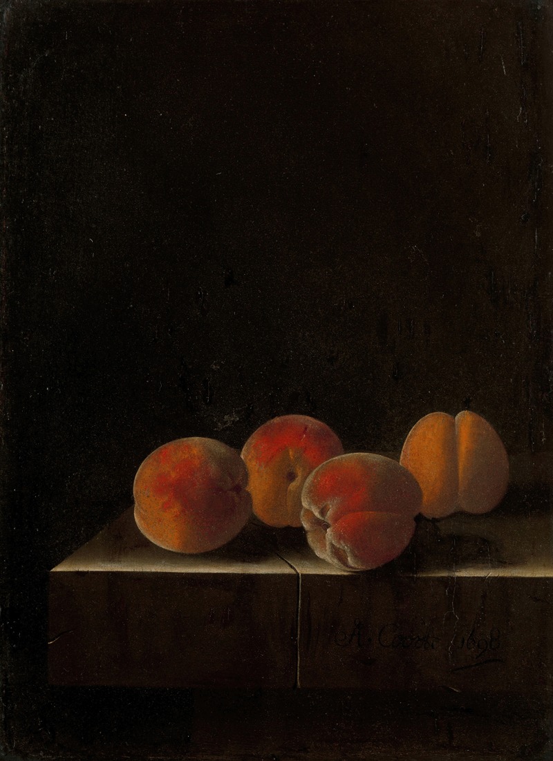Adriaen Coorte - Four Apricots on a Stone Plinth