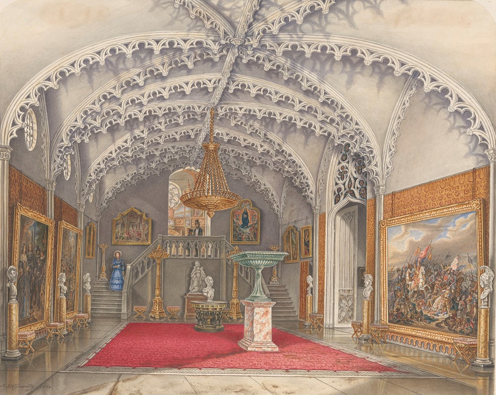 Augustus Wijnantz - Marmeren voorhal bij de Gotische Zaal, paleis Kneuterdijk, Den Haag