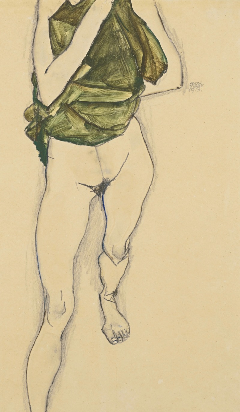 Egon Schiele - Schreitender Torso in Grünem Hemd (Striding Torso in Green Blouse)