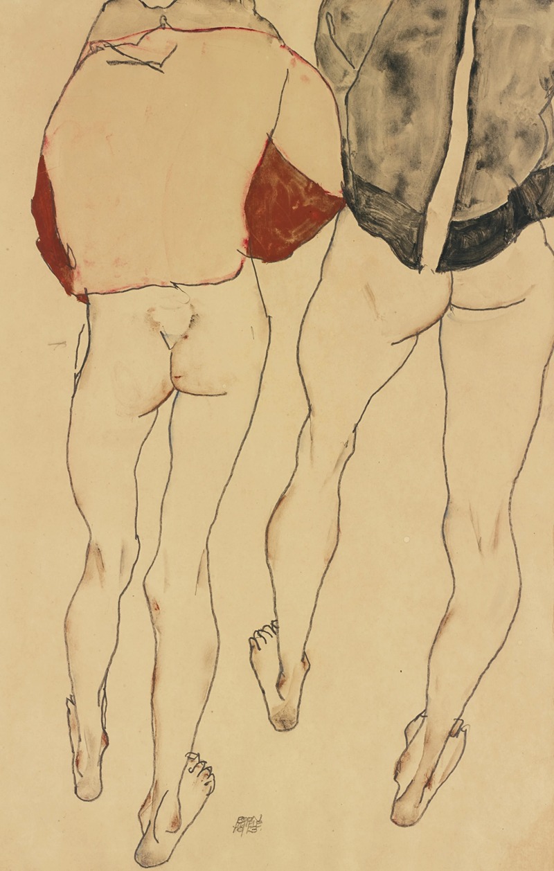 Egon Schiele - Zwei Stehende Weibliche Halbakte (Two Standing Semi-Nude Females)