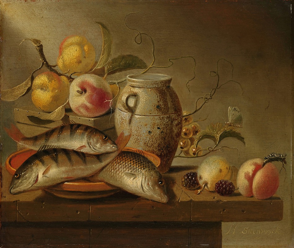 Harmen Steenwyck - Still Life with Earthenware Jar, Fish and Fruit