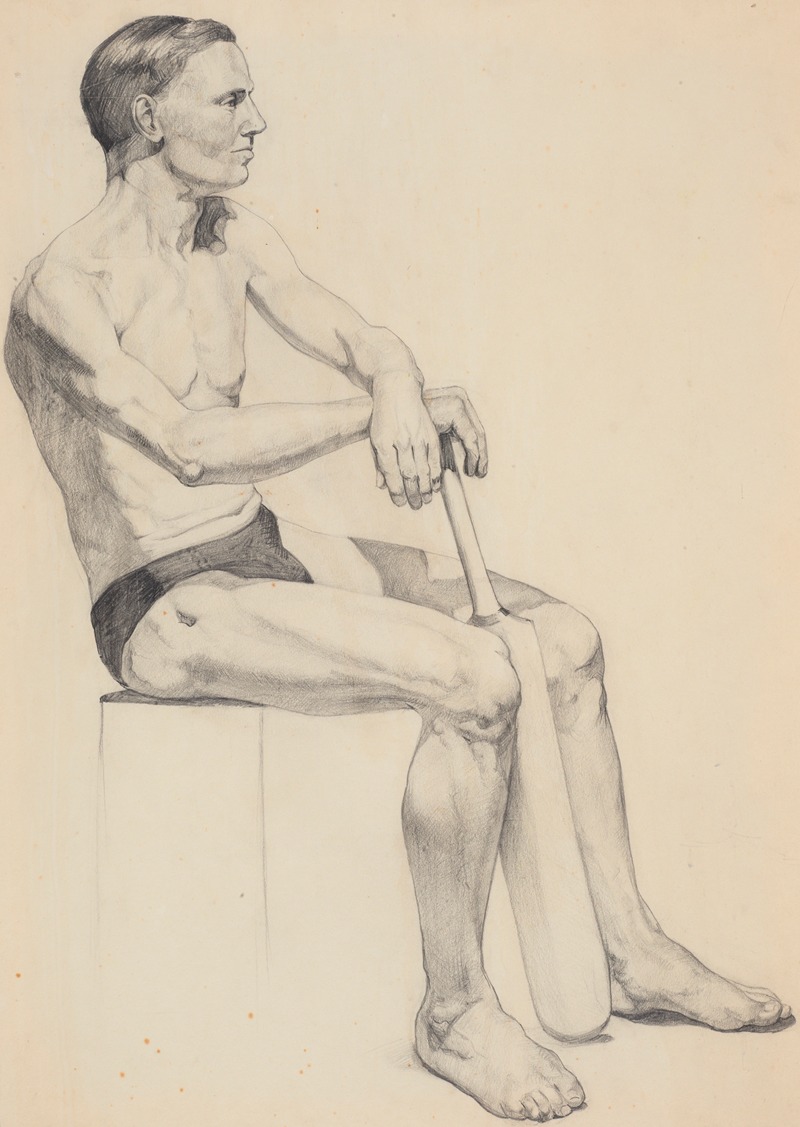 Elizabeth Berry - Untitled (Man sitting holding a cricket bat)