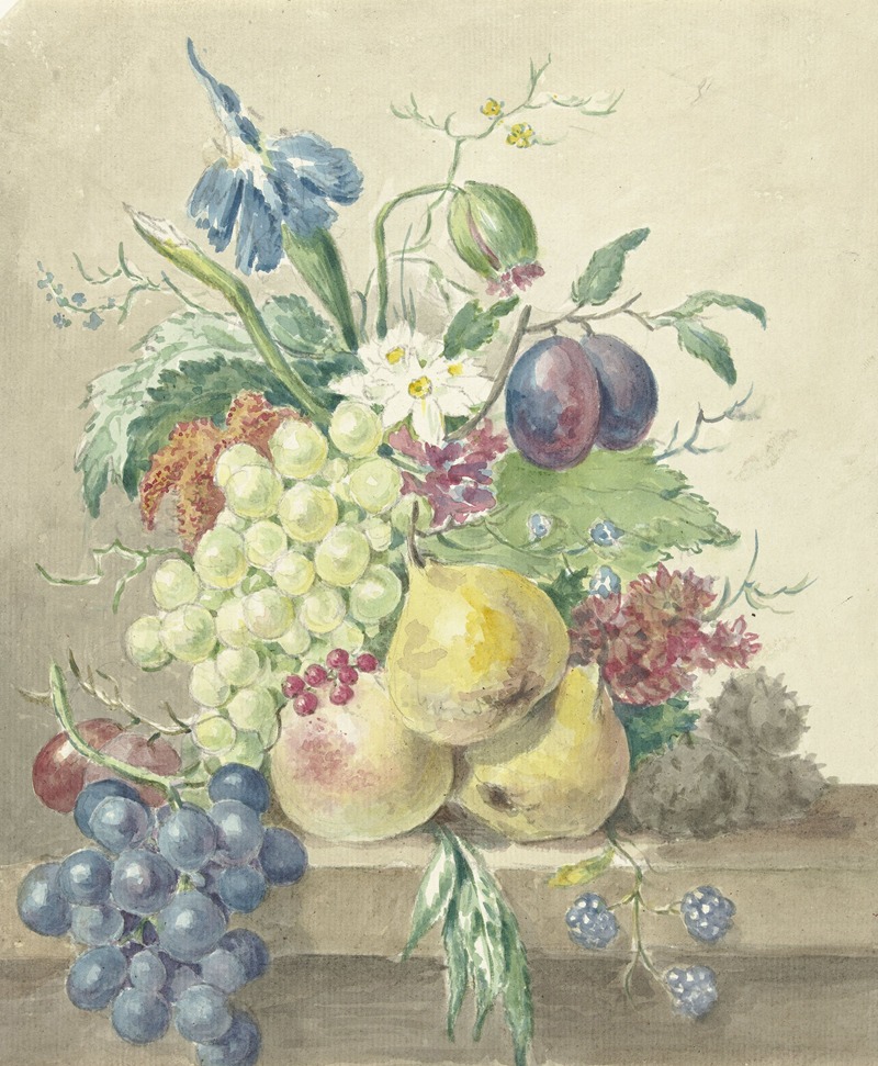 Jean Bernard - Stilleven van bloemen en vruchten