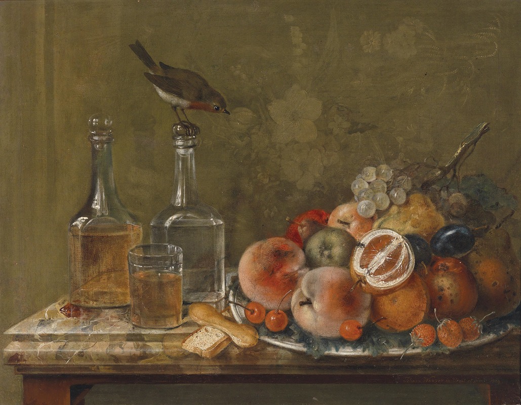 Johann Matthias Wurzer - Stillleben mit Früchten und Glaskaraffen