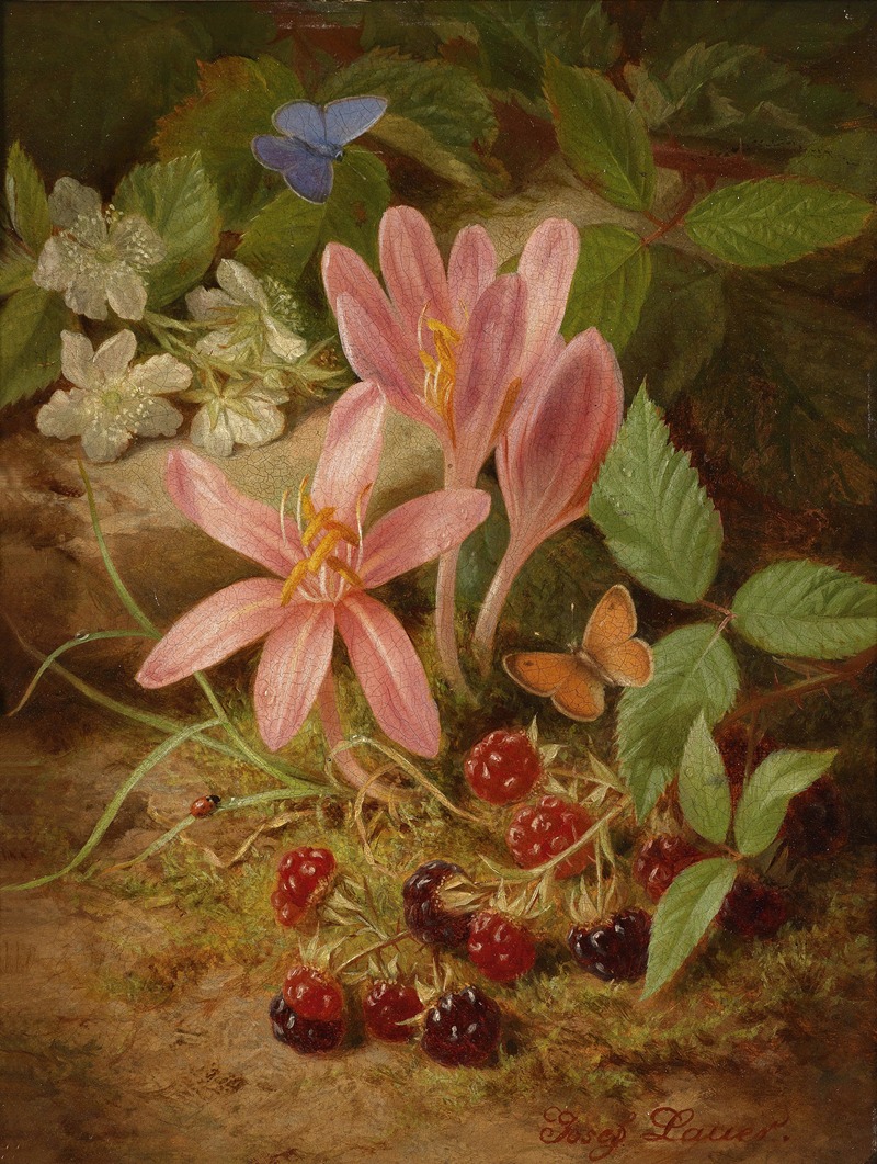 Herbstblume mit Brombeeren by Josef Lauer - Artvee