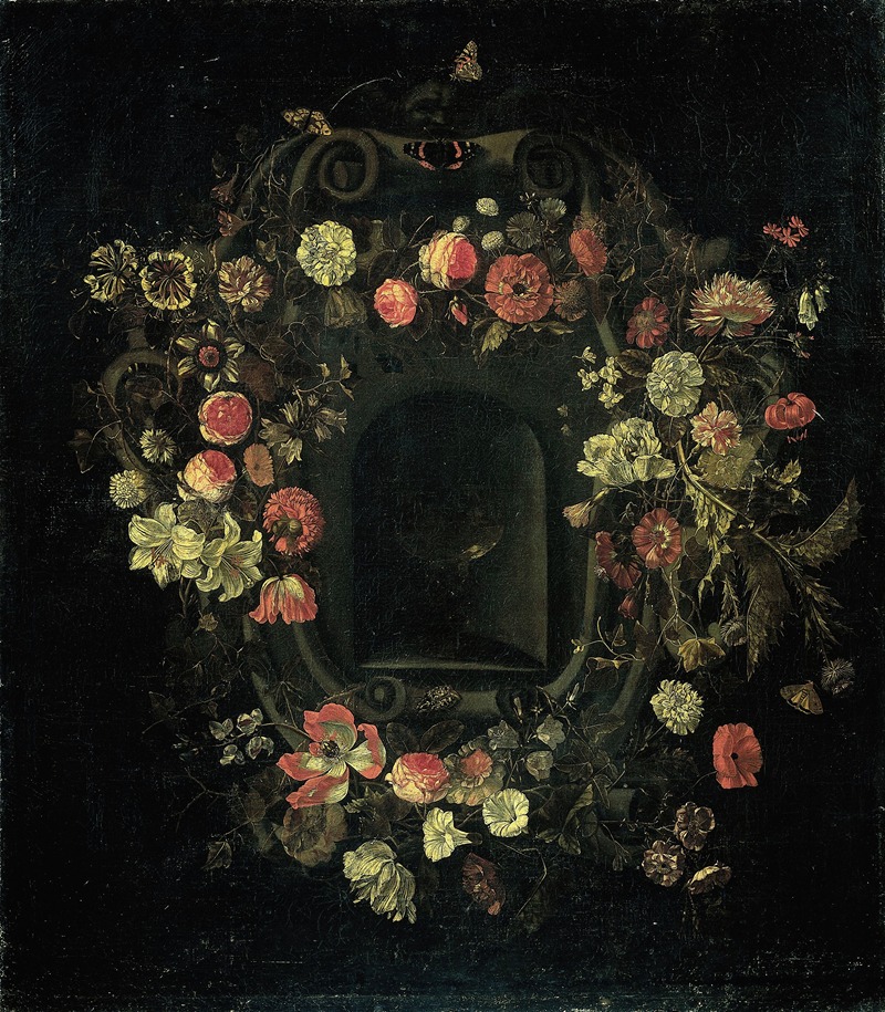 Karel Batist - Wreath of Flowers encircling a Niche
