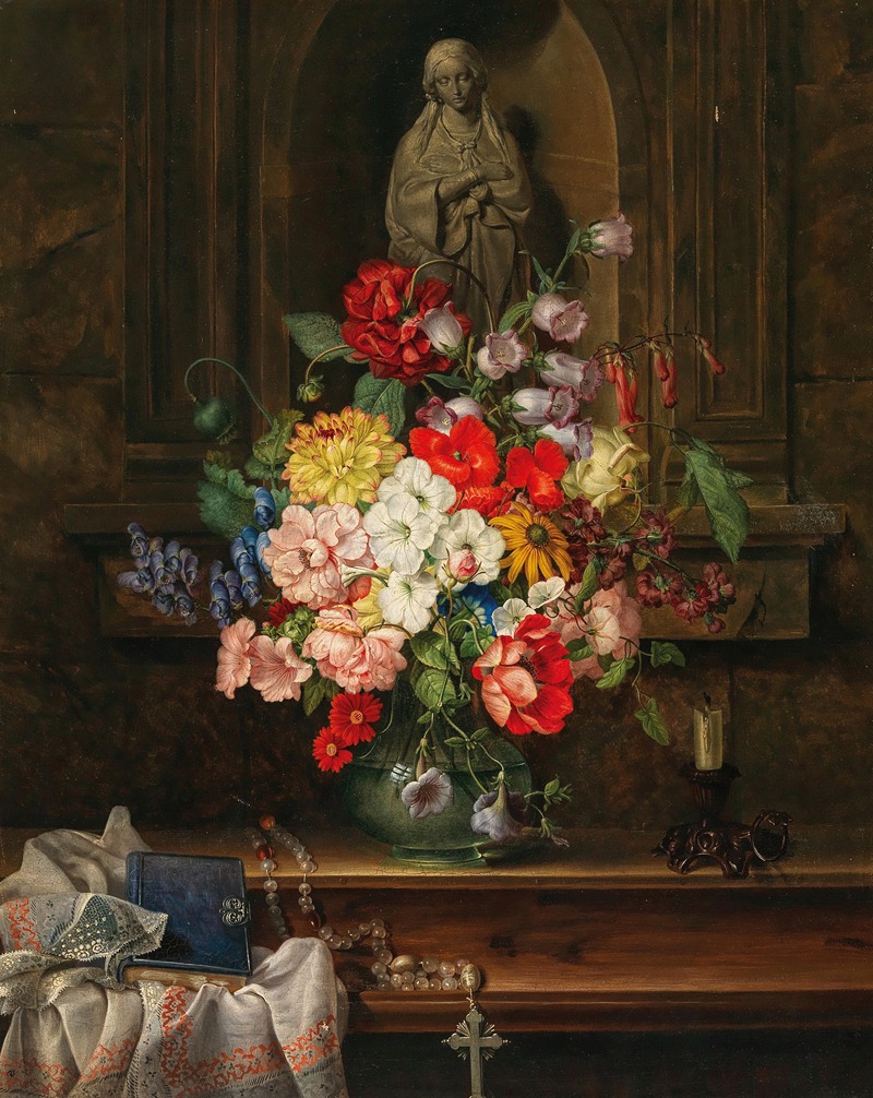 Leopold Brunner the Elder - Madonna in a Niche with a Sumptuous Bouquet of Flowers