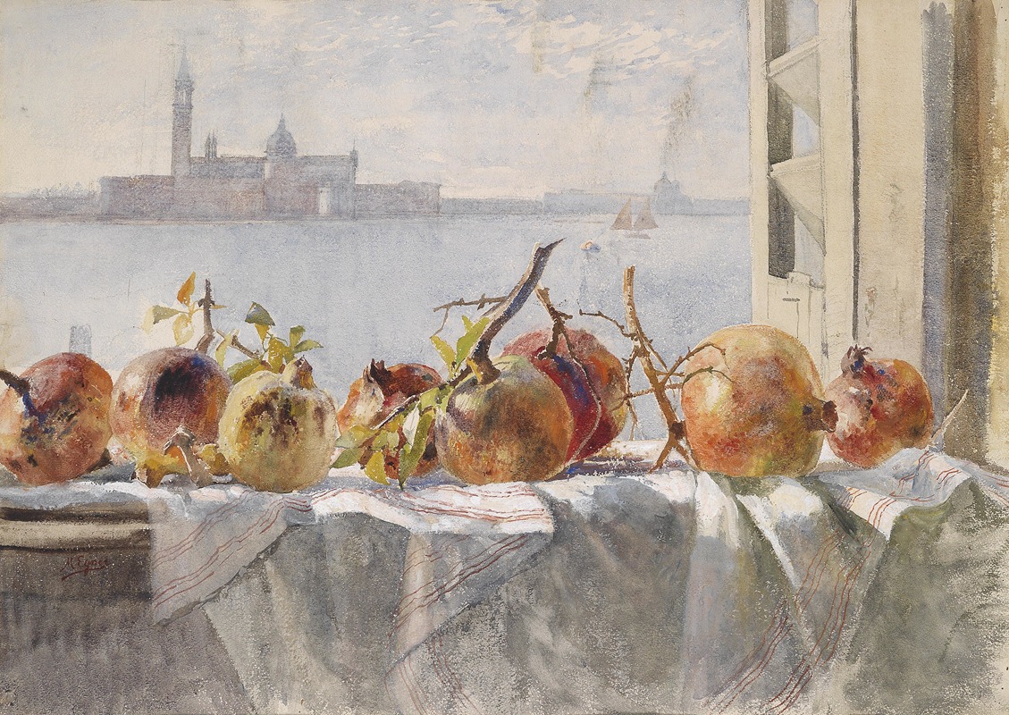 Marie Egner - Granatäpfel auf einer Fensterbank