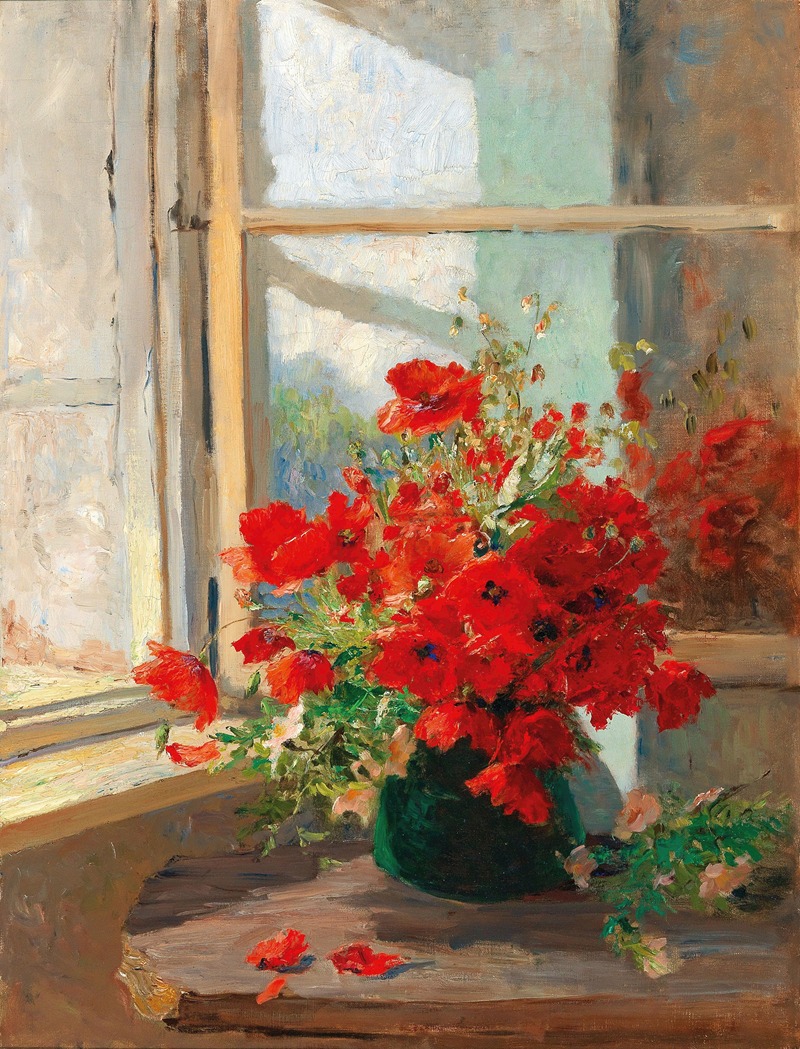 Olga Wisinger-Florian - A bouquet of poppies by the window