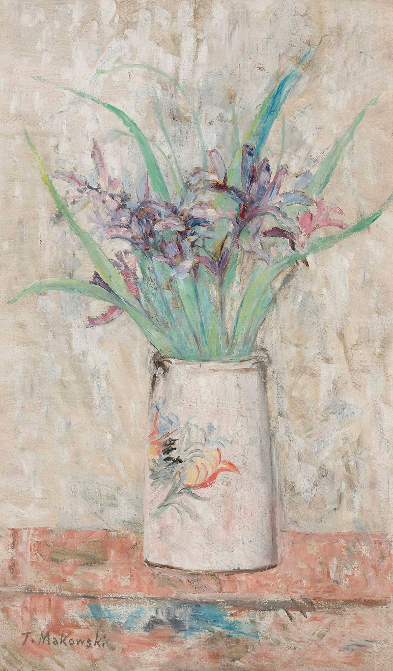 Tadeusz Makowski - Irises in a white flower-vase