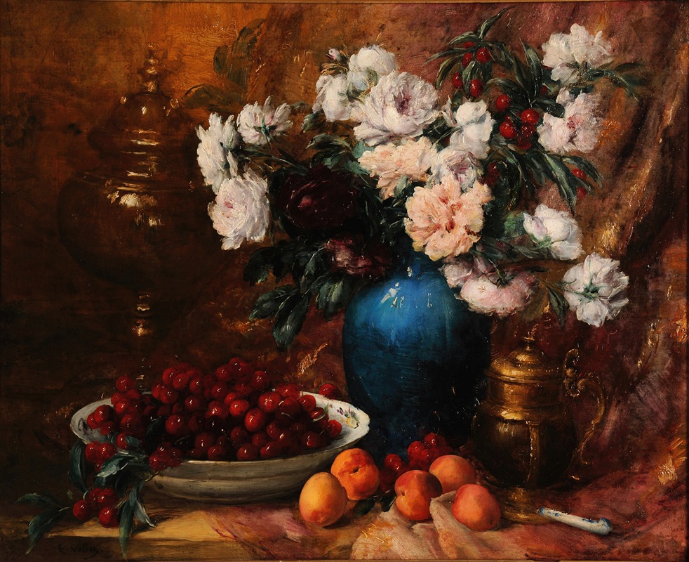 Antoine Vollon - Vase, fleurs et fruits
