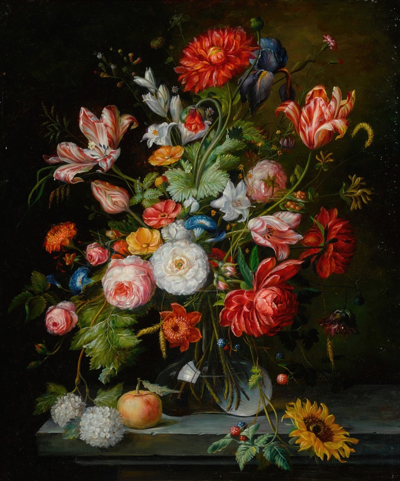 Continental School - Still Life with Flowers in a Glass Vase