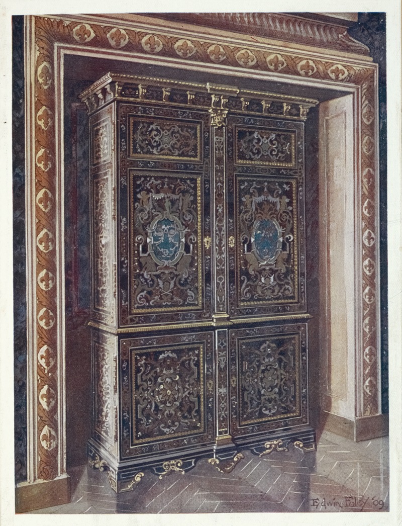 Edwin Foley - Armoire in ebony with inlays of engraved brass and white metal