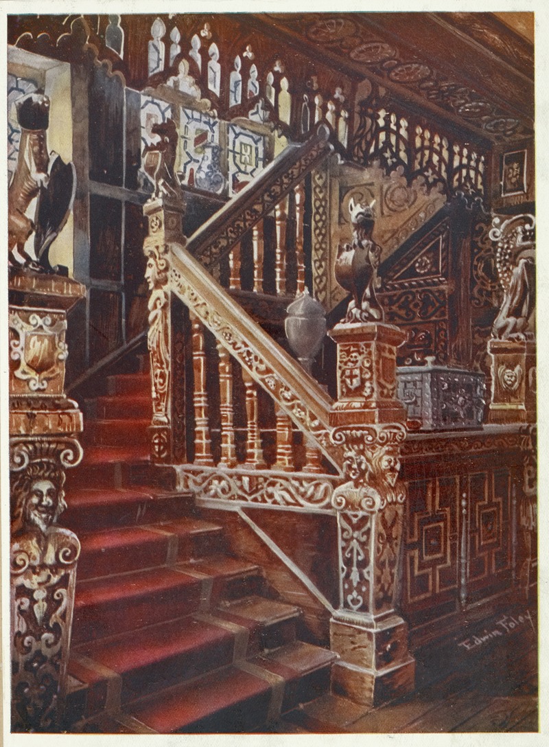 Edwin Foley - Carved oaken stairway, Godinton