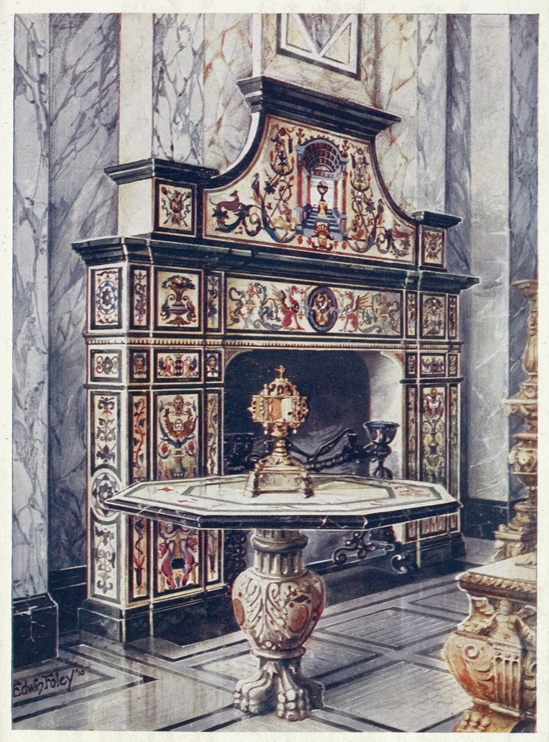 Edwin Foley - Chimneypiece in coloured mosaic. Florentine. Victoria and Albert Museum, South Kensington. Table in coloured mosaic