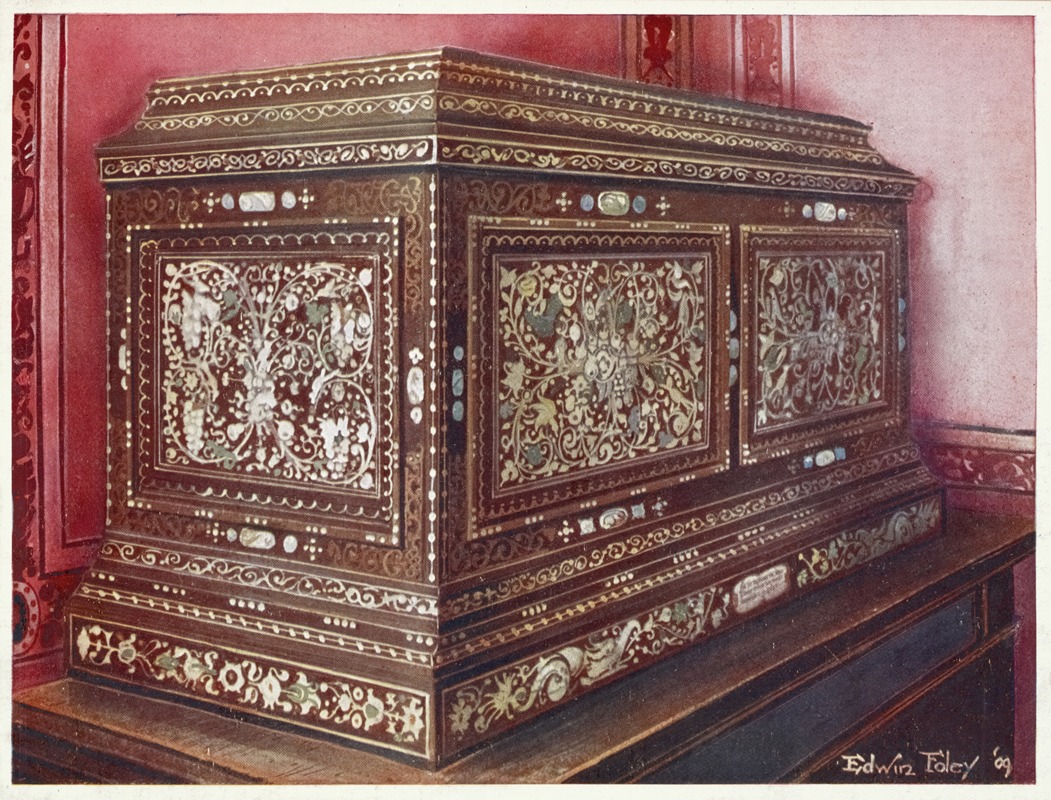 Edwin Foley - Inlaid jewel casket of walnut wood. Panelled front sides and top