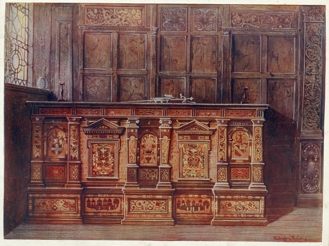 Edwin Foley - Inlaid muniment chest. Presented by Sir Hugh Offley, when Lord Mayor of London in 1556, to St. Mary Overie, now St. Saviour’s, Southwark Cathedral.