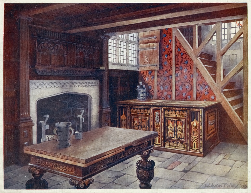 Edwin Foley - Inlaid nonesuch chest, Carved ‘drawing’ table, Carved chimneypiece, Earliest English wallpaper