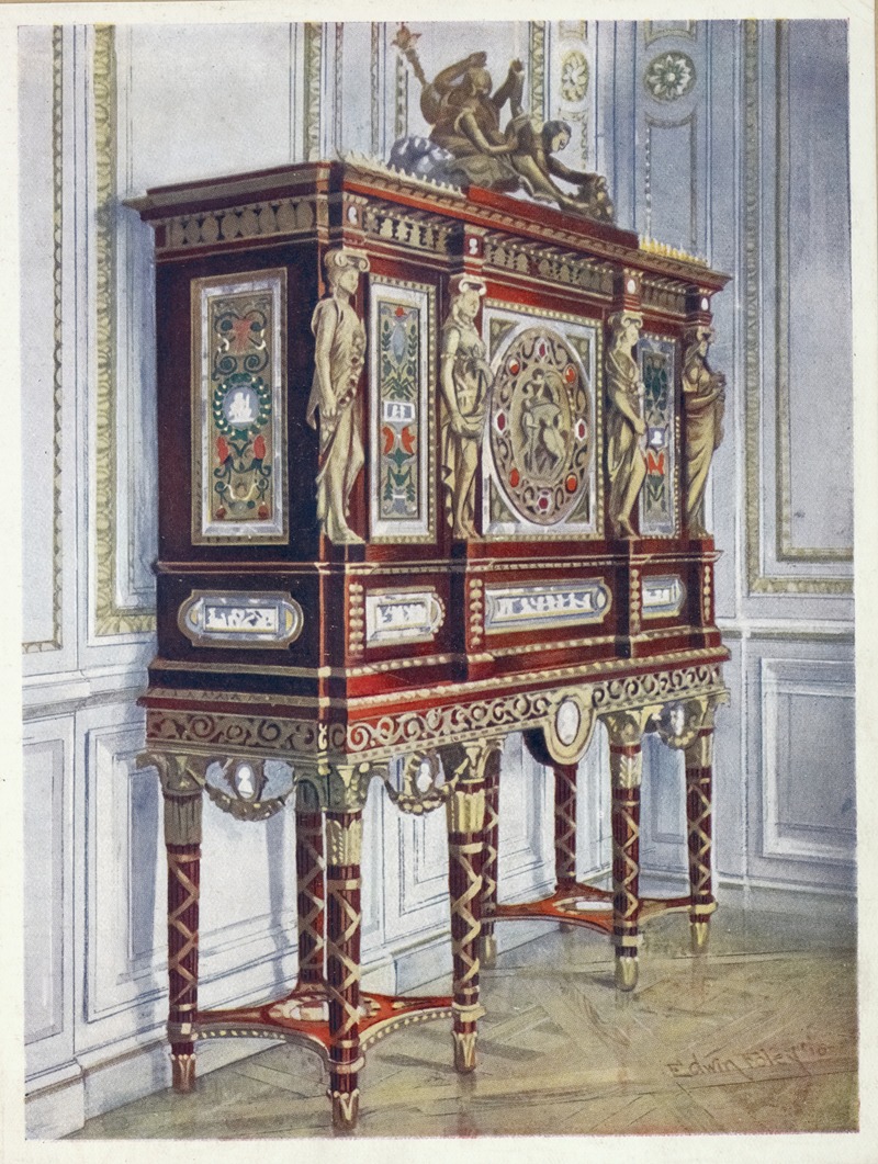 Edwin Foley - Jewel cabinet of Queen Marie Antoinette, of mahogany, gilt, inlaid, carved, and with painted plaques