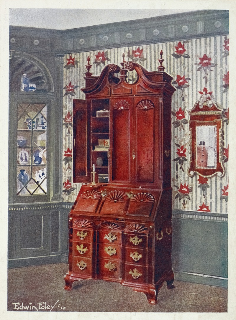 Edwin Foley - Mahogany cabinet-topped block-front scrutoir, Mahogany and gilt constitution mirror