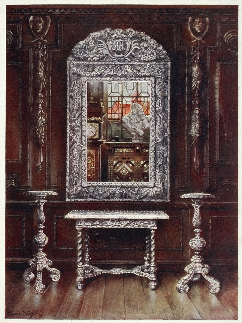 Edwin Foley - Mirror, gueridons, and table overlaid with silver plaques