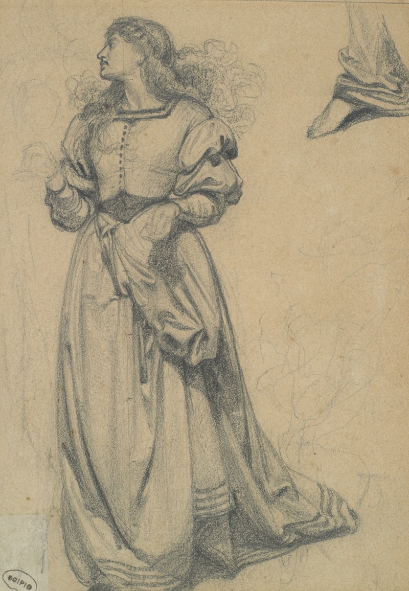 Frederick Sandys - Study for female figure in engraved illustration to Amor Mundi