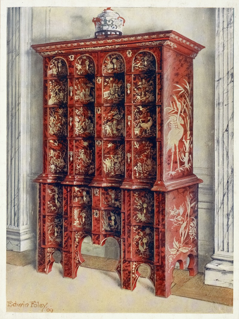 Edwin Foley - Red and gilt lacquer double chest of drawers