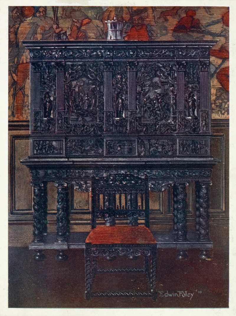Edwin Foley - The ‘Rubens’ cabinet–of ebony carved. Interior fittings inlaid and columns of tortoiseshell