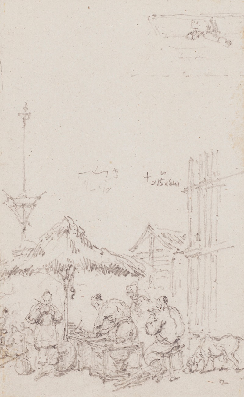 George Chinnery - A sketch of a market outside the railings of St. Dominic’s Church, Macau
