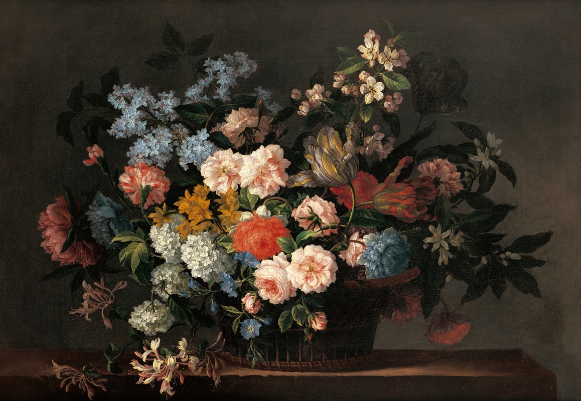 Jean-Baptiste Monnoyer - Still life with basket of flowers