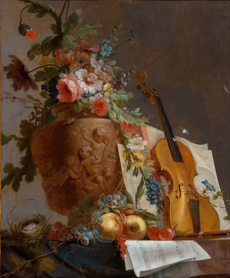 Jean-Jacques Bachelier - Still life with flowers and a violin