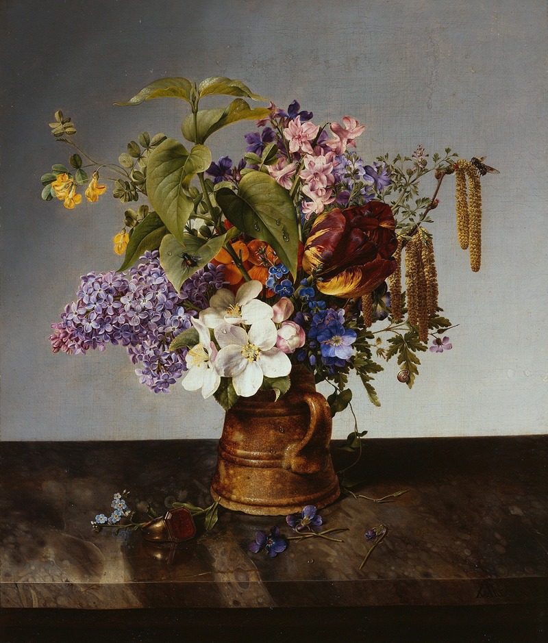 Johann Wilhelm Preyer - Garden bouquet in the jug