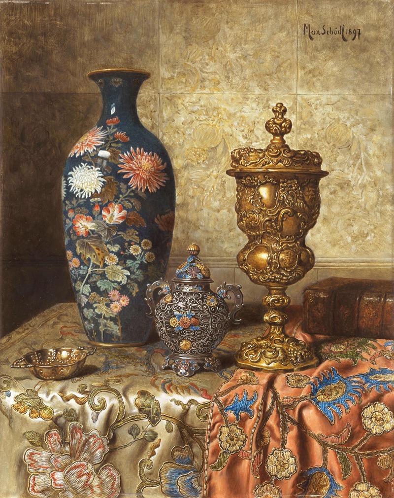 Max Schödl - Still Life with Cloisonné Vase, Covered Goblet, Lidded Vase and Tastevin