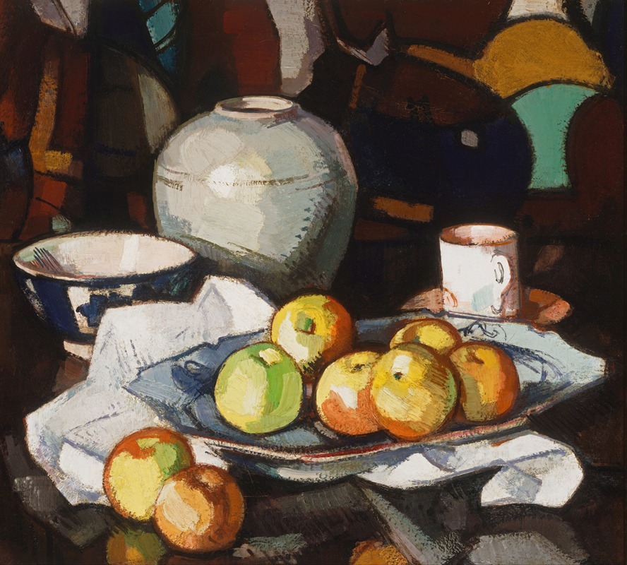 Samuel John Peploe - Still life; Apples and jar