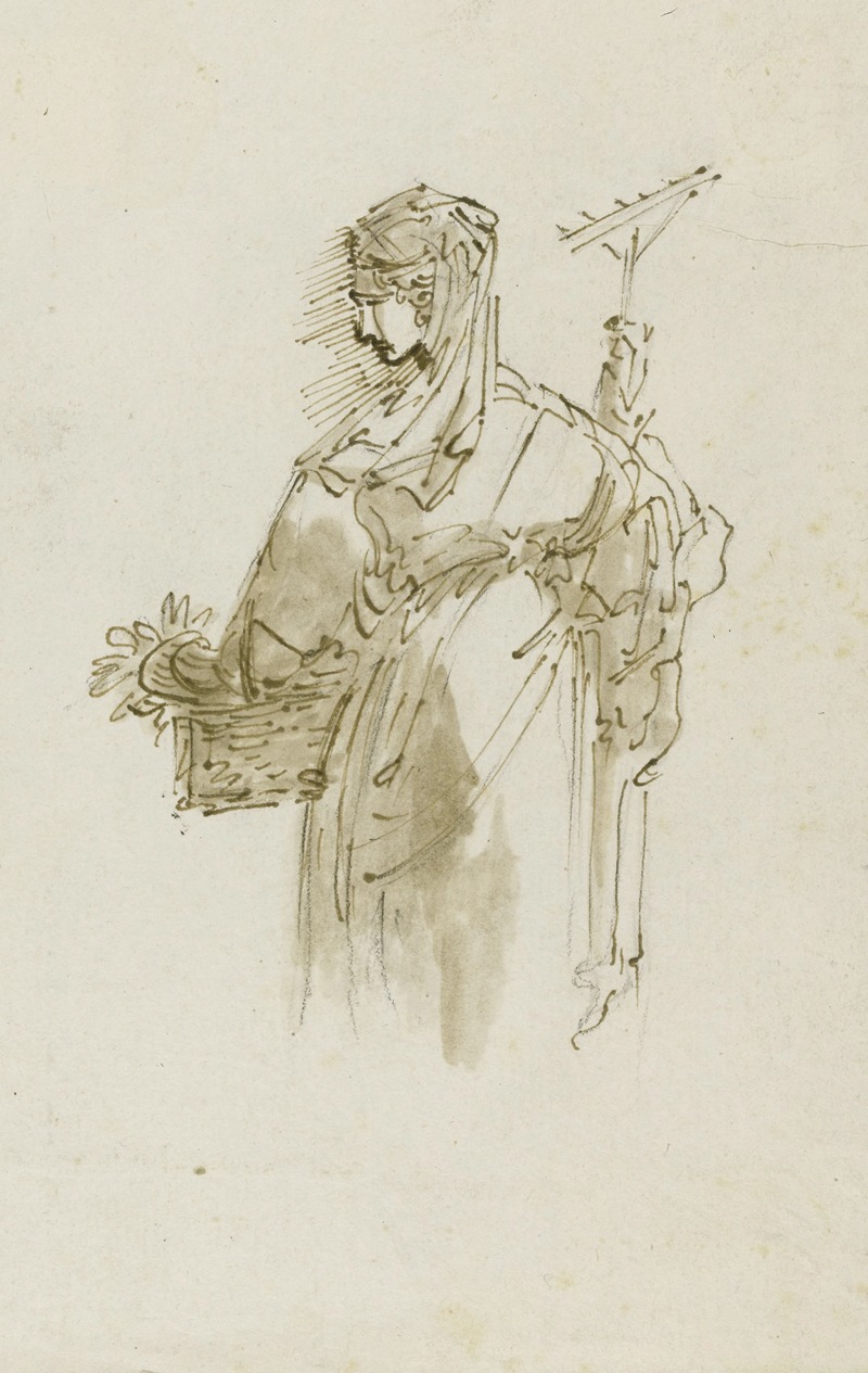 Giuseppe Bernardino Bison - Study figure for a Peasant woman holding a basket and rake