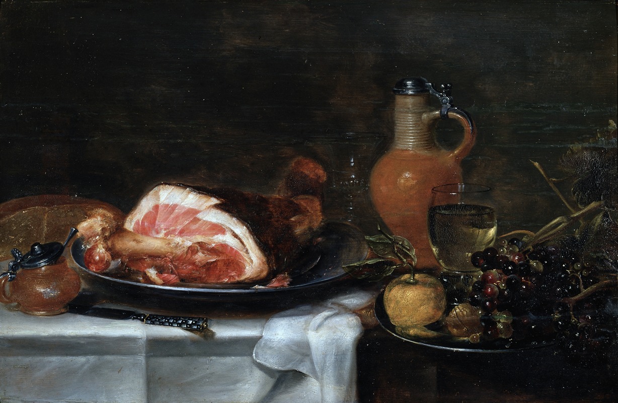 Alexander Adriaenssen - Still life with ham and grapes