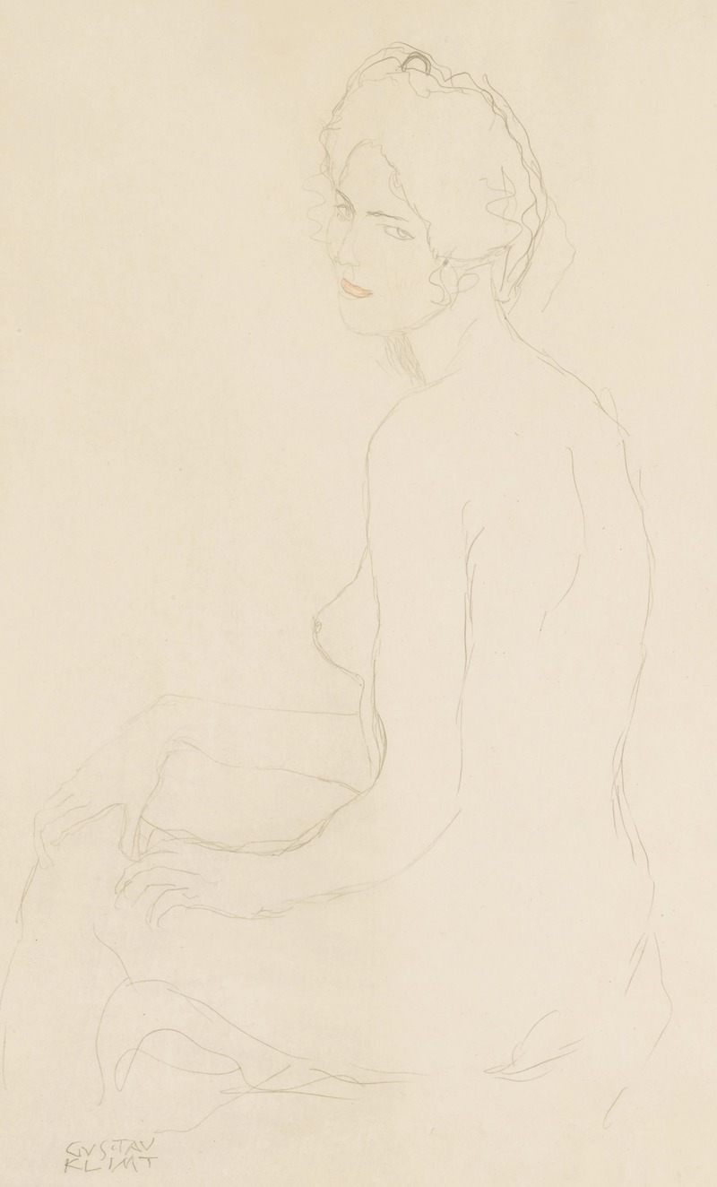 Gustav Klimt - Sitzender Akt nach links (Seated Nude Turned to the Left)