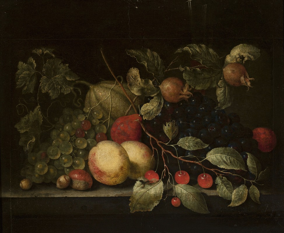 Cornelis de Bryer - Still life with twigs of pomegranate and cherry