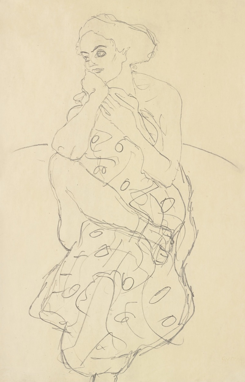 Gustav Klimt - Sitzender Halbakt von vorne, den Kopf nach links gewendet (Seated Semi-Nude Seen Head-on with Her Head Turned to the Left)