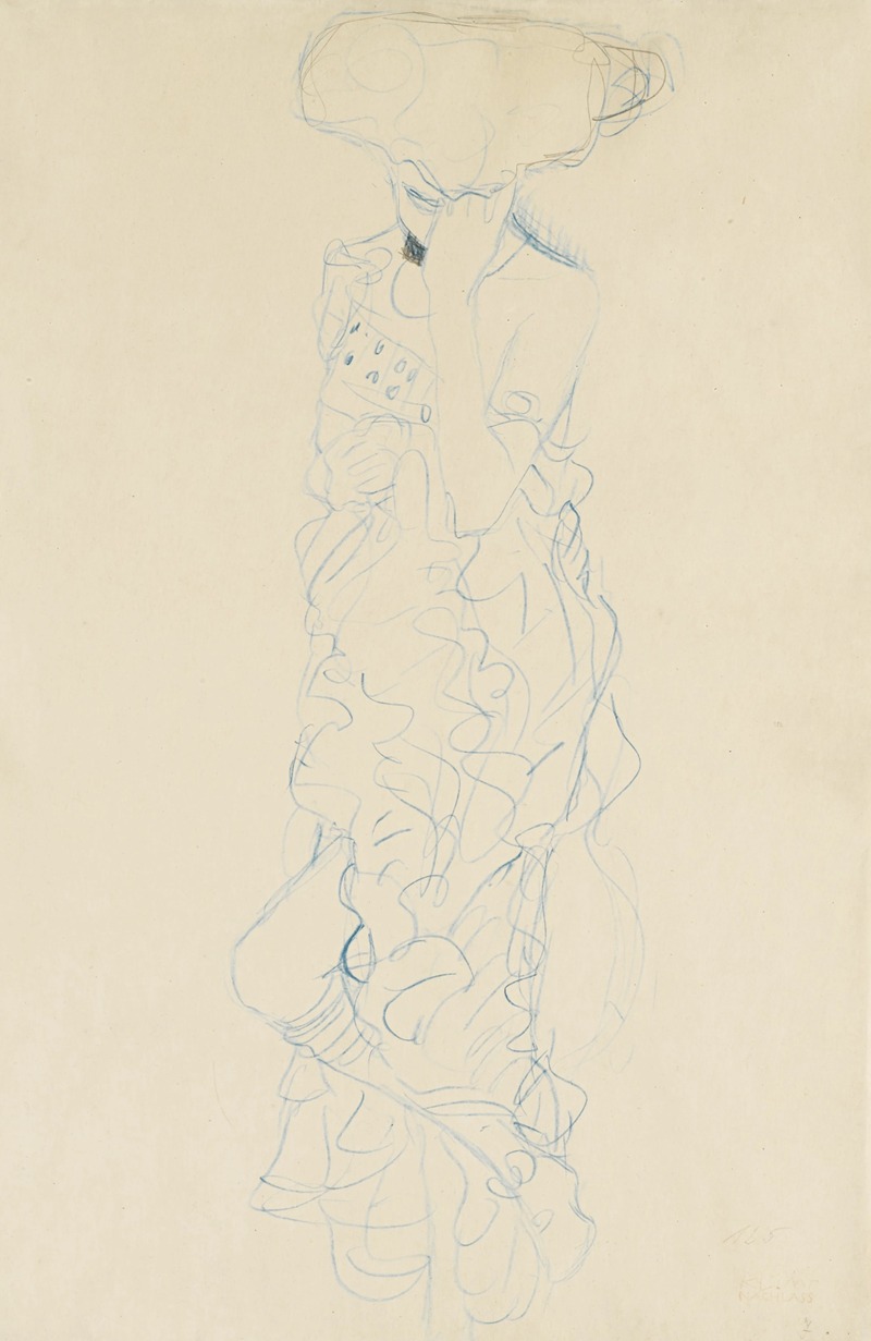 Gustav Klimt - Stehender Halkbakt mit verdecktem Gesicht von vorne (Semi-Nude Woman Standing with Her Face Covered, Seen From the Front)