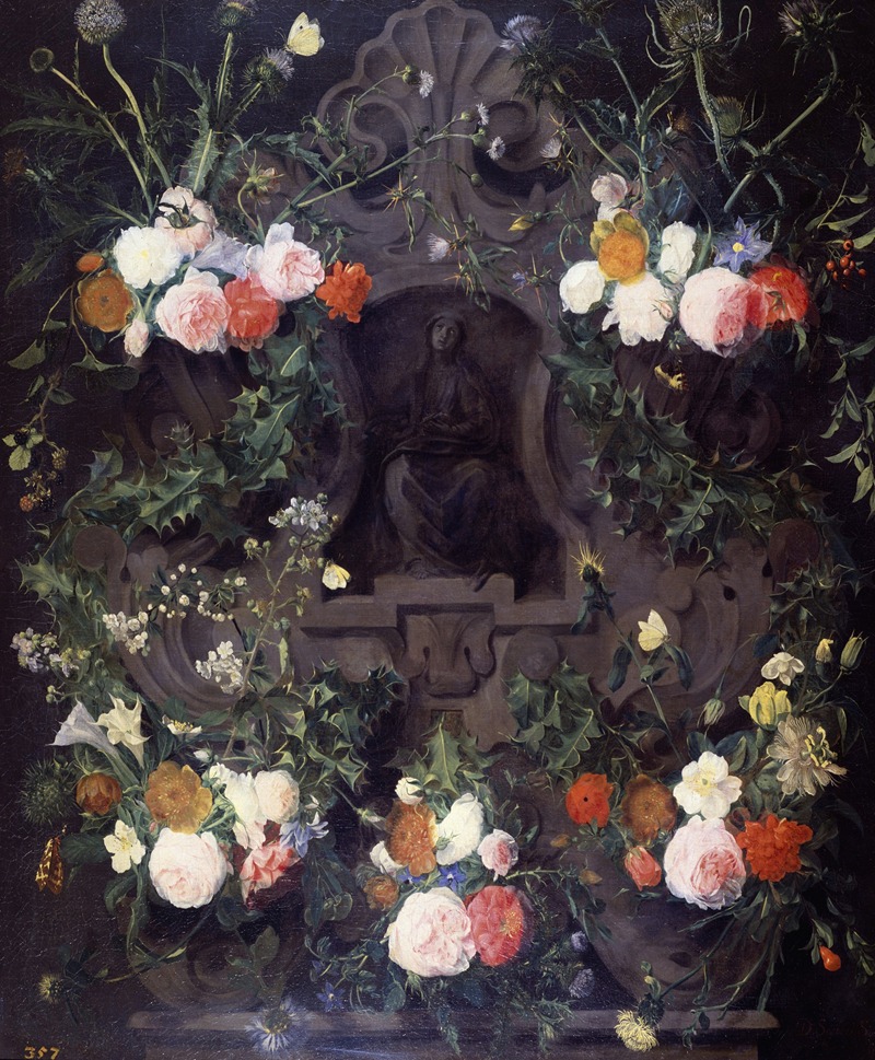 Daniel Seghers - A Garland of Flowers on a Carved Stone Medallion