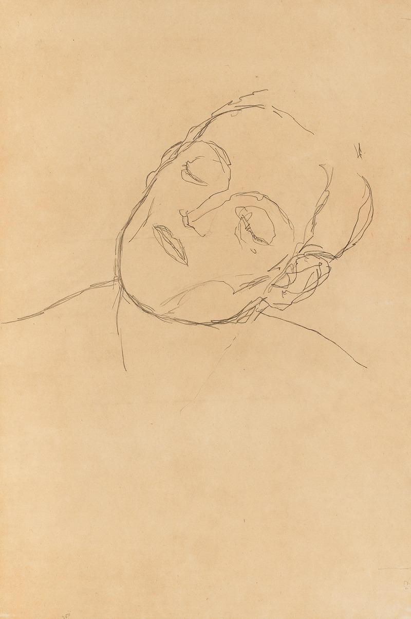 Gustav Klimt - Male head turned to the right with closed eyes