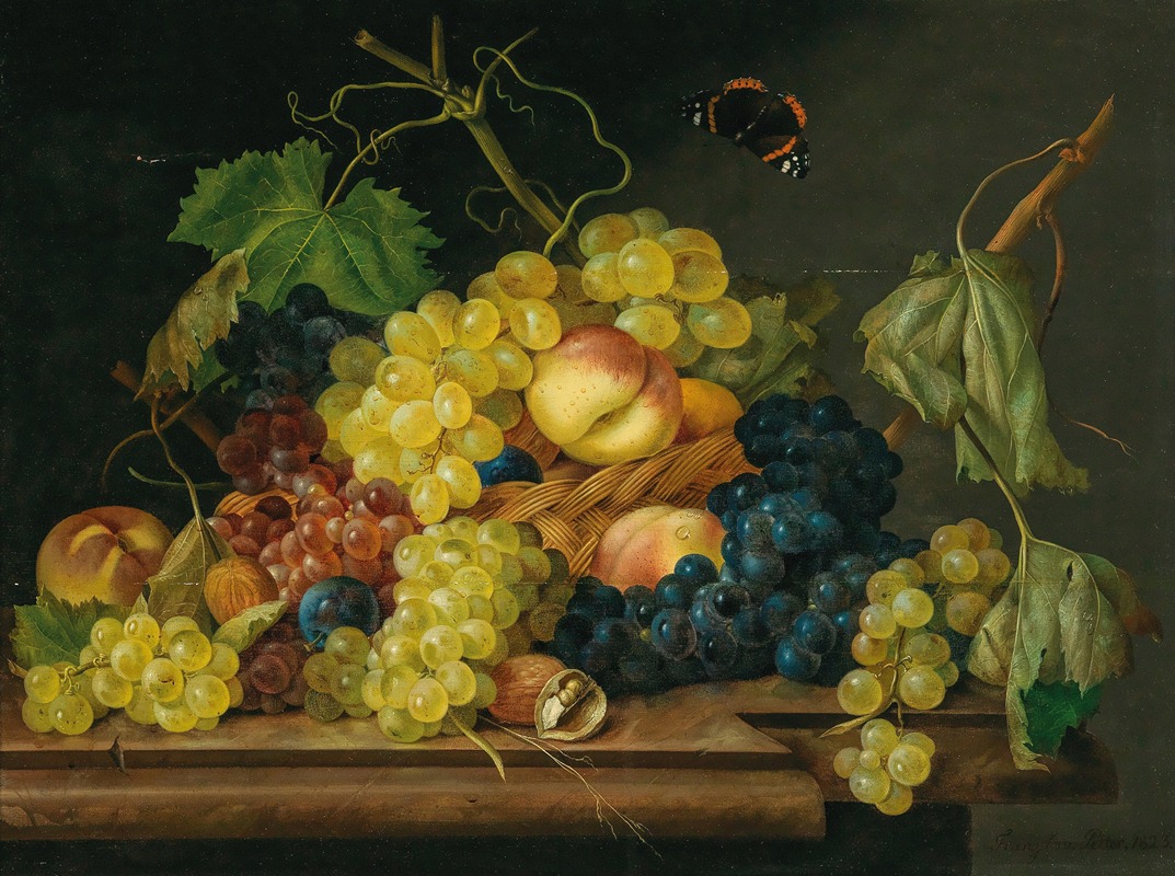 Franz Xaver Petter - Still Life with Grapes, Peaches and Walnuts