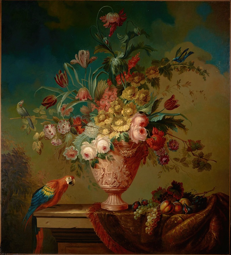 French School - Flowers in an Urn on a Ledge