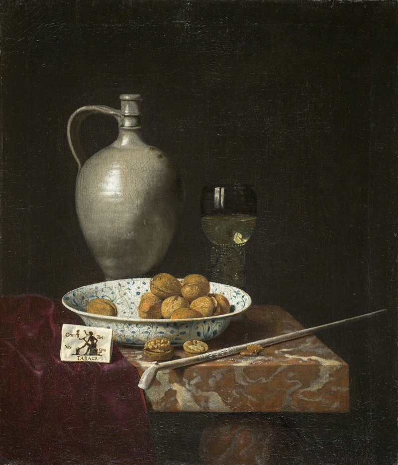 Hubert van Ravesteyn - Still Life with a Pipe, Nuts, a Pitcher and a Tobacco Pouch