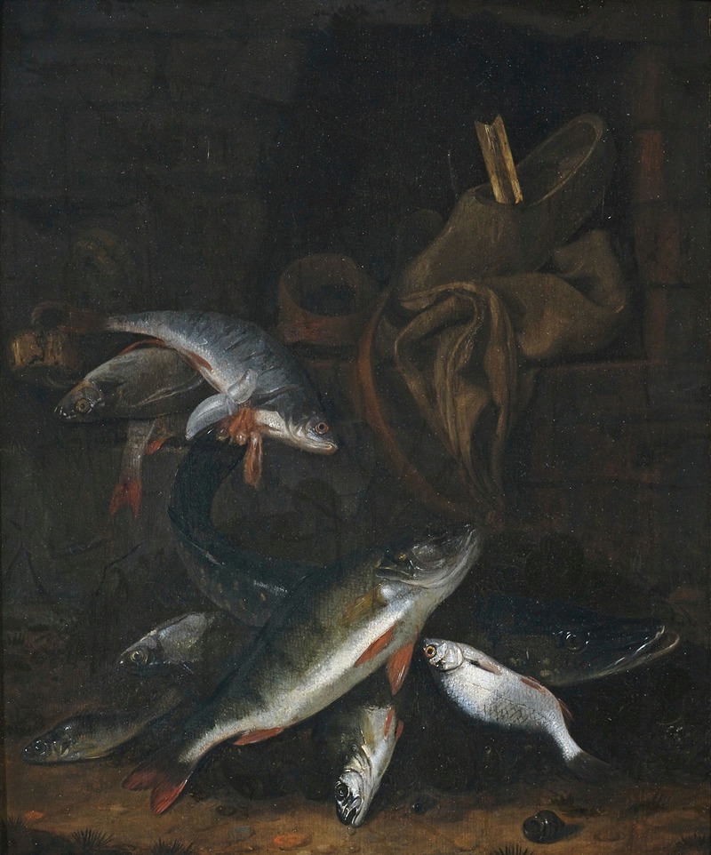 Jacob Gillig - Fischstilleben mit Hecht und Brassen an einer Mauer
