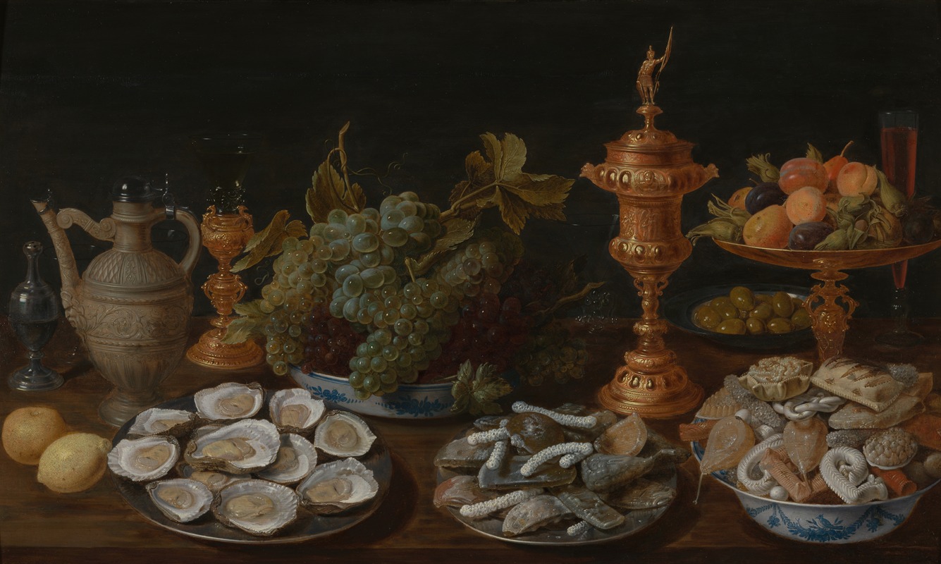 Jacob Foppens van Es - Still Life with Oysters, Fruit and Pastry